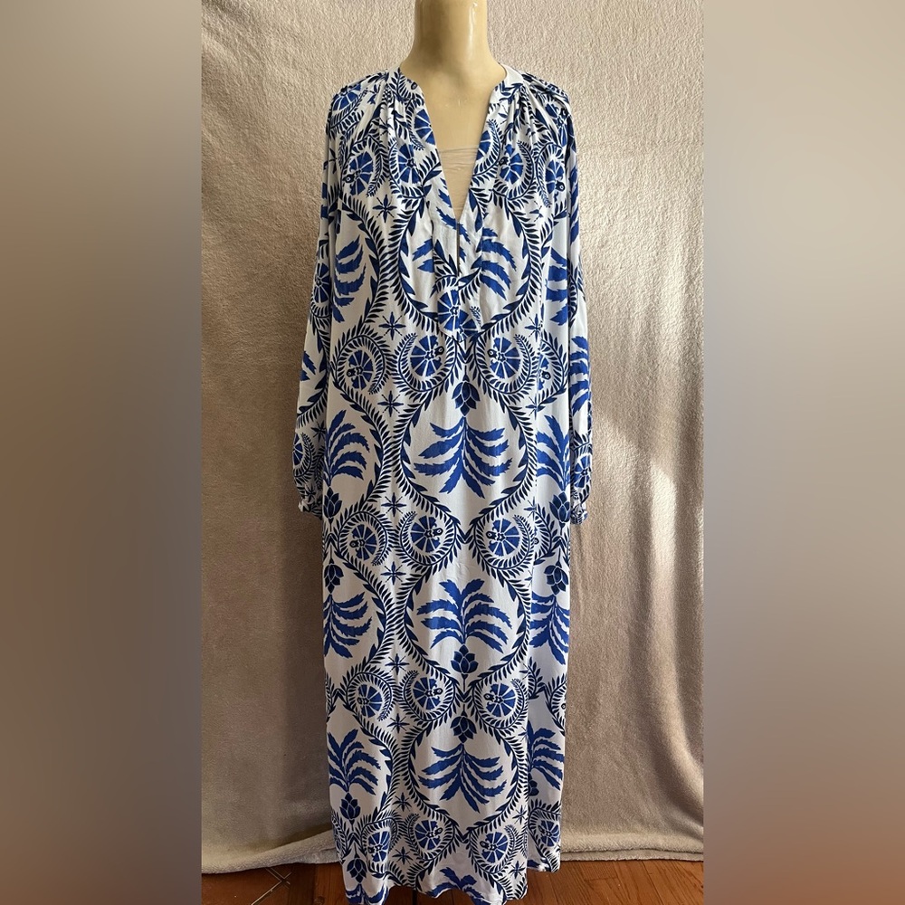 H&M Blue and White Resort Dress with Cowl Neck